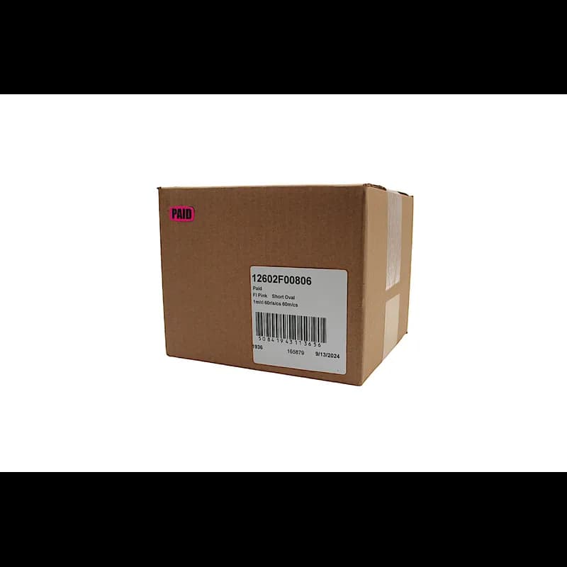 Paid Label Fluorescent Pink Short Oval 1000 Count/Roll 60 Rolls/Case 60000 Count/Case
