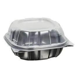 Take-Out Container Hinged With Dome Lid 6X6X3 IN PP Black Clear Square 171/Case