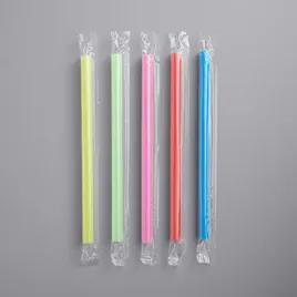 Solo® Colossal & Boba Straw 0.5X8.5 IN PP Assorted Neon Cello Wrapped Straight Cut 1600/Case
