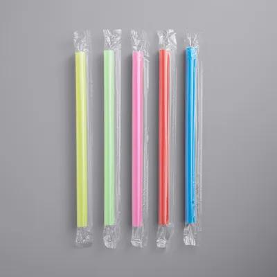Solo® Colossal & Boba Straw 0.5X8.5 IN PP Assorted Neon Cello Wrapped Straight Cut 1600/Case