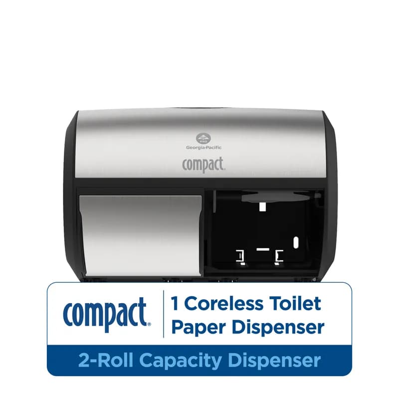 Compact® Toilet Paper Dispenser 6.75X10.12 IN Wall Mount Silver 2-Roll Coreless Side-by-Side High Capacity 1/Each