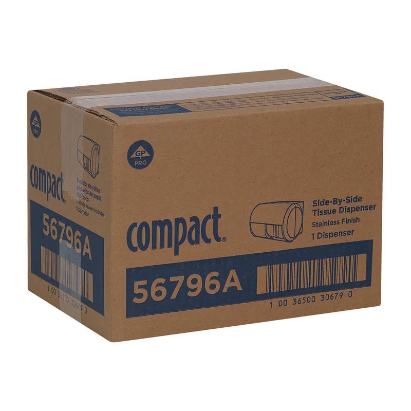 Compact® Toilet Paper Dispenser 6.75X10.12 IN Wall Mount Silver 2-Roll Coreless Side-by-Side High Capacity 1/Each