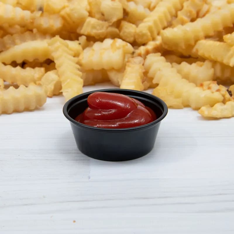 Solo® Souffle & Portion Cup 1.5 OZ PS Black Round Stackable 250 Count/Pack 10 Packs/Case 2500 Count/Case