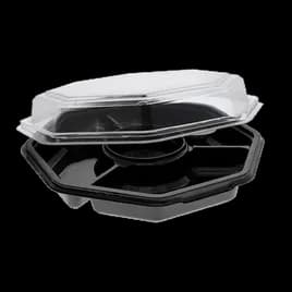 Take-Out Tray Hinged 8.2X2.4 IN 5 Compartment RPET Black Clear Octagon 150/Case