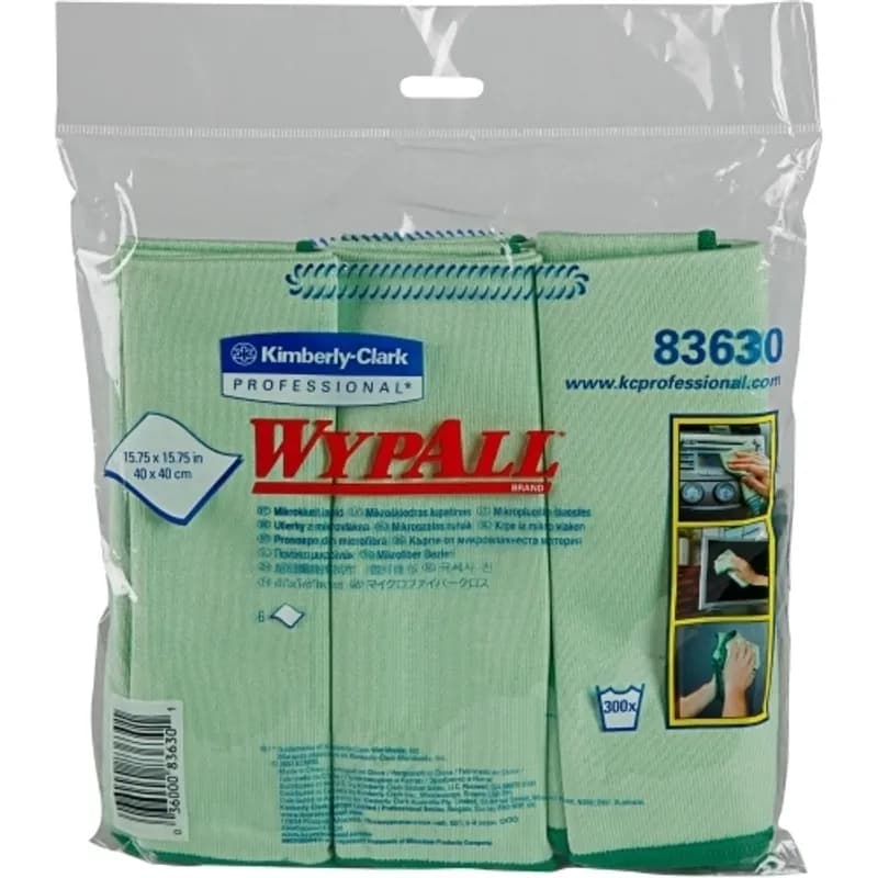 WypAll® Cleaning Cloth 15.75X15.75 IN Microfiber Green Unscented Reusable 6 Count/Pack 4 Packs/Case 24 Count/Case