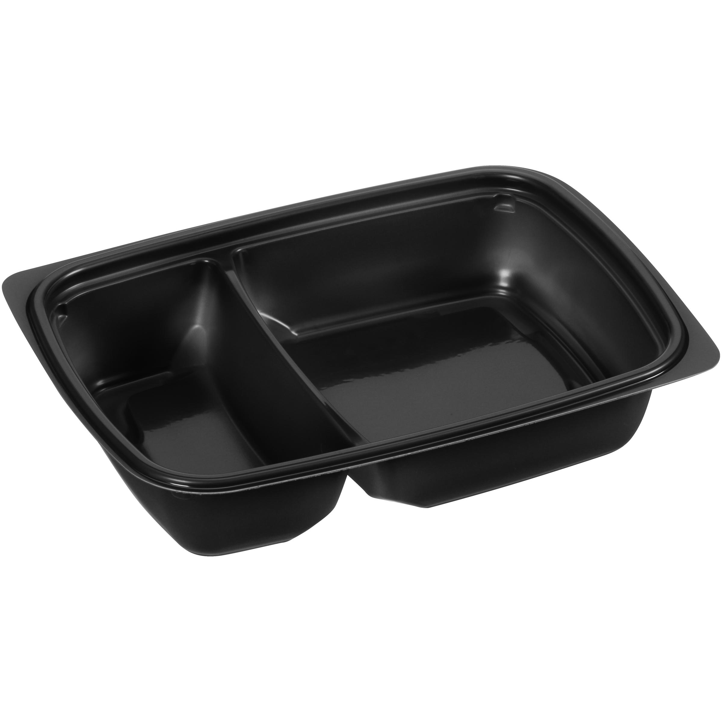Take-Out Container Base Small (SM) 9X6.5X1.44 IN 2 Compartment PP Black Rectangle 300/Case