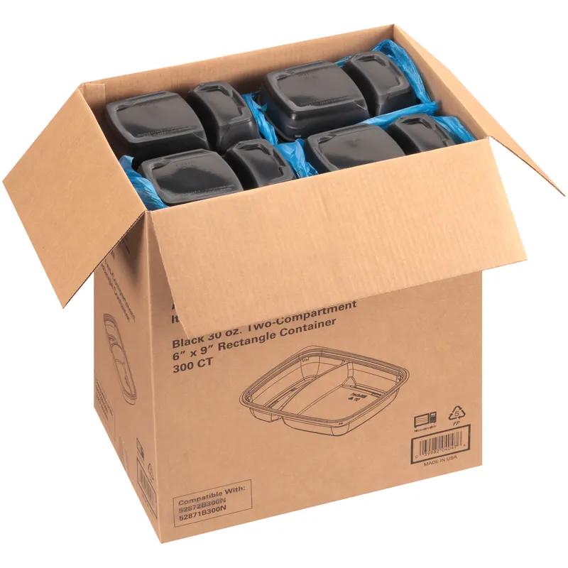 Take-Out Container Base Small (SM) 9X6.5X1.44 IN 2 Compartment PP Black Rectangle 300/Case
