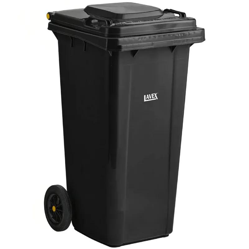 Lavex™ Trash Can 22.25X18.88X39.44 IN 32 GAL Black Rectangle Plastic Rollout With Lid Wheeled With Casters 1/Each
