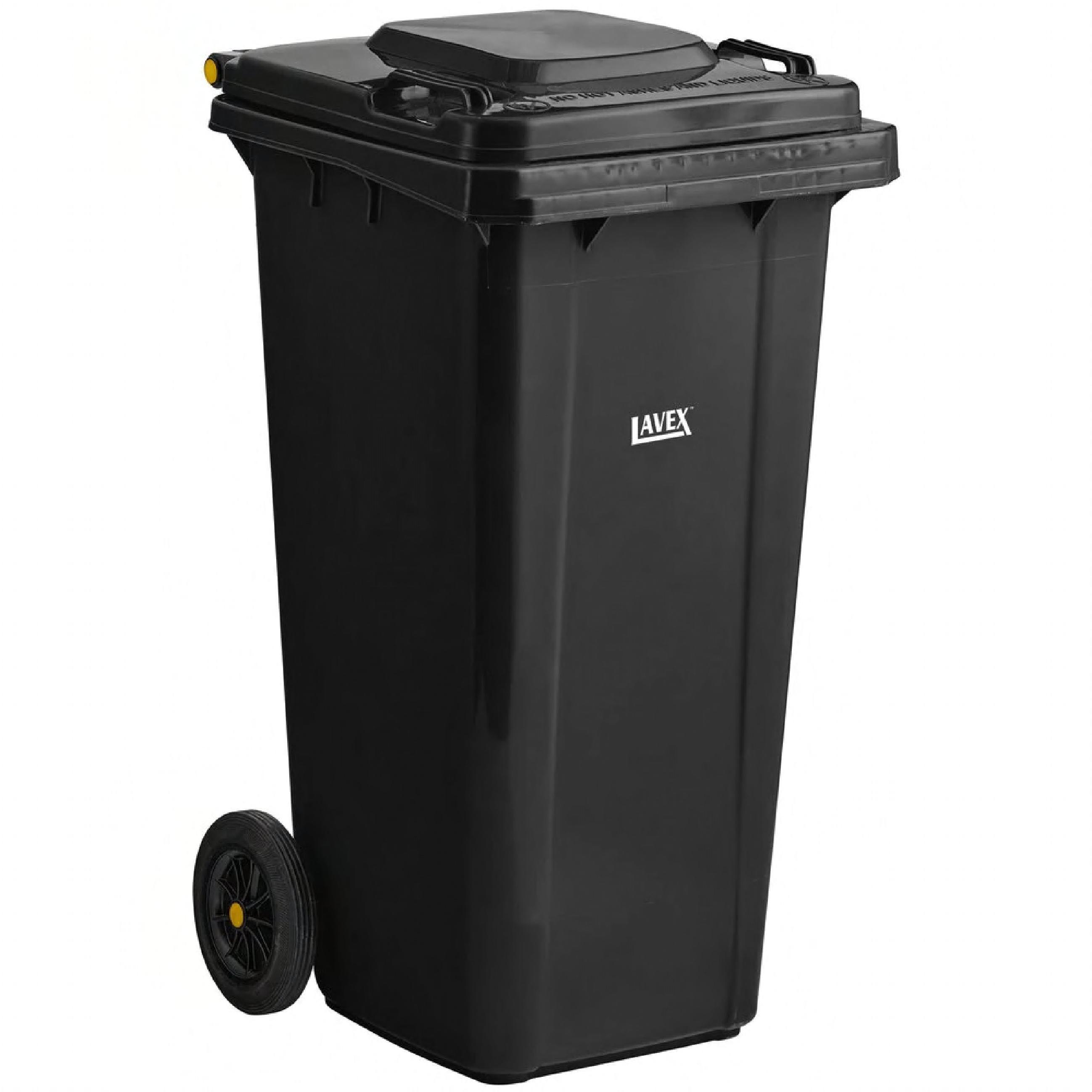 Lavex™ Trash Can 22.25X18.88X39.44 IN 32 GAL Black Rectangle Plastic Rollout With Lid Wheeled With Casters 1/Each