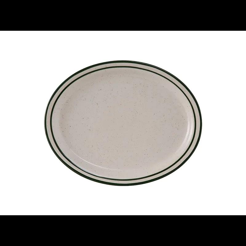 Emerald Collection Platter 9.5X7.5 IN China Eggshell Green Oval Narrow Rim Banded Speckled Fully Vitrified 24/Case