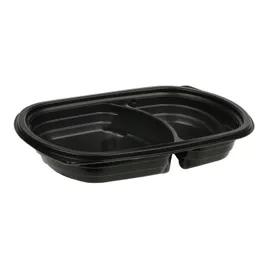 Take-Out Container Base 8 OZ 2 Compartment PP Black Rectangle Microwave Safe 252/Case