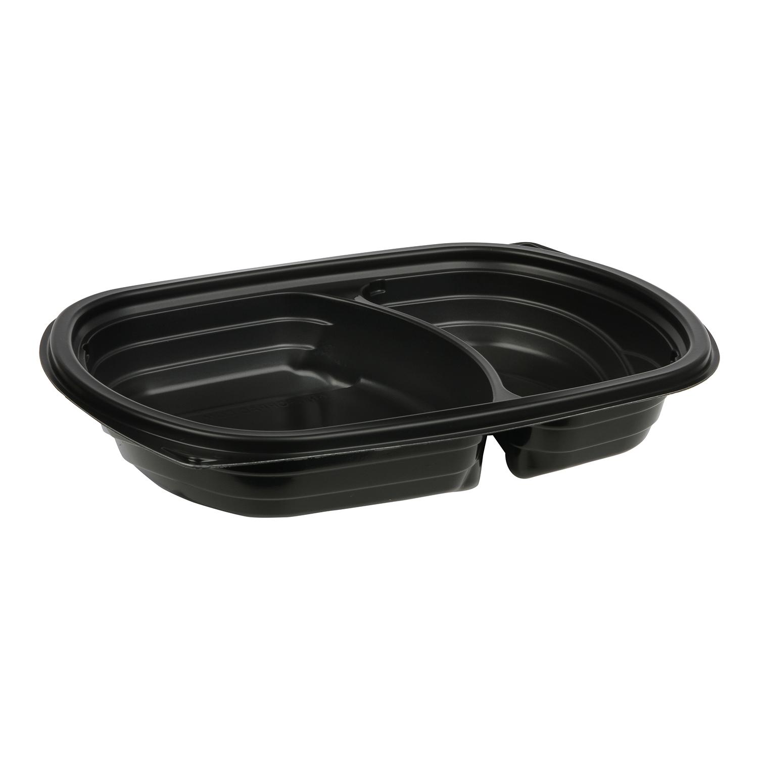 Take-Out Container Base 8 OZ 2 Compartment PP Black Rectangle Microwave Safe 252/Case