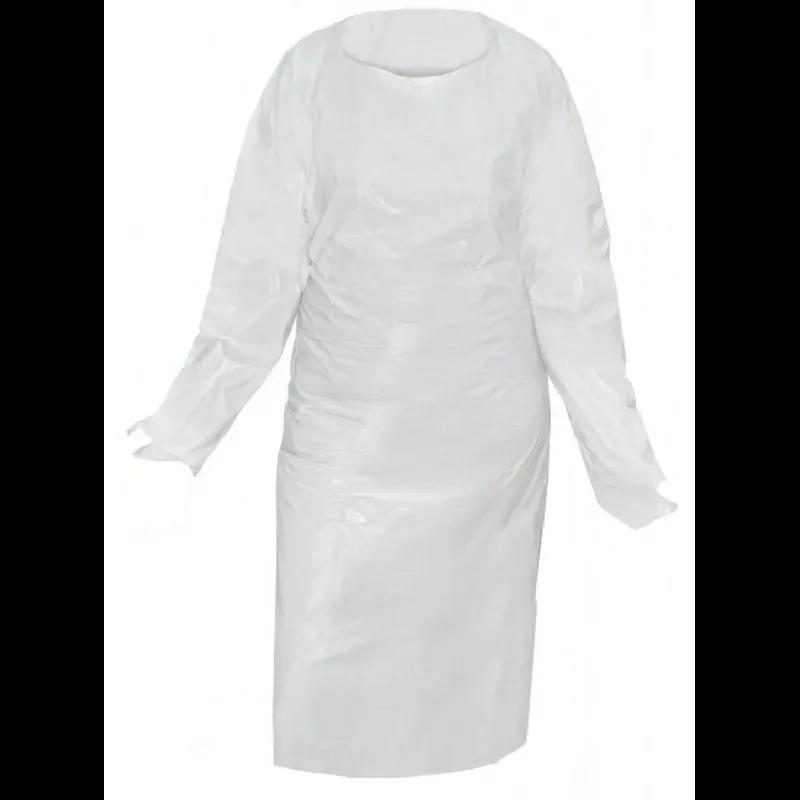 Gown 45 IN White 1.75MIL Chlorinated Polyethylene (CPE) Thumb Hole Sleeves Long Sleeve 100/Case