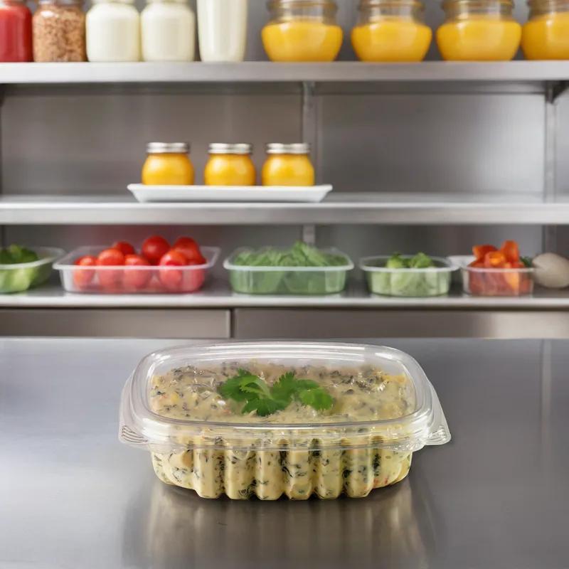 Crystal Seal® Deli Container Hinged With Flat Lid 8 OZ PET Clear Rectangle 200/Case