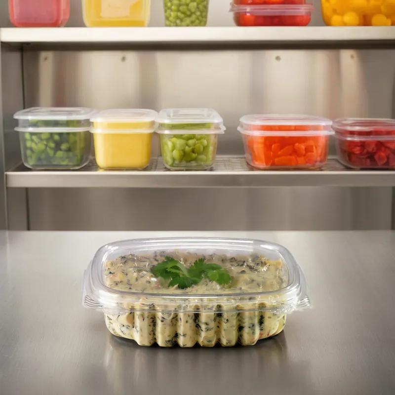 Crystal Seal® Deli Container Hinged With Flat Lid 8 OZ PET Clear Rectangle 200/Case
