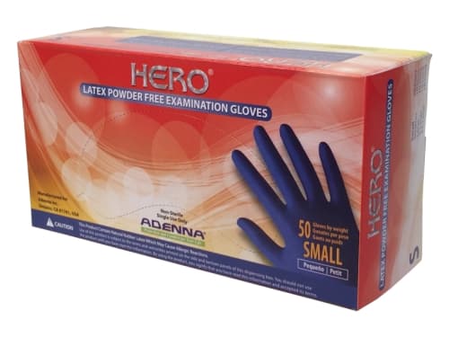 HERO® Examination Gloves Small (SM) 12 IN Blue 14MIL Latex Powder-Free Extended Cuff 50 Count/Box 10 Box/Case