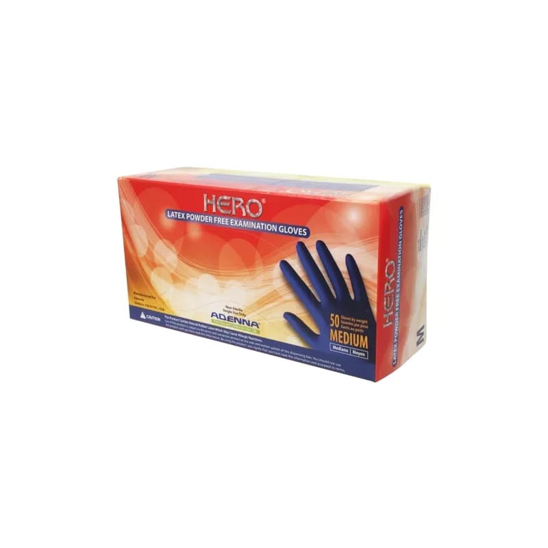 HERO® Examination Gloves Medium (MED) 12 IN Blue 14MIL Latex Powder-Free Extended Cuff 50 Count/Box 10 Box/Case