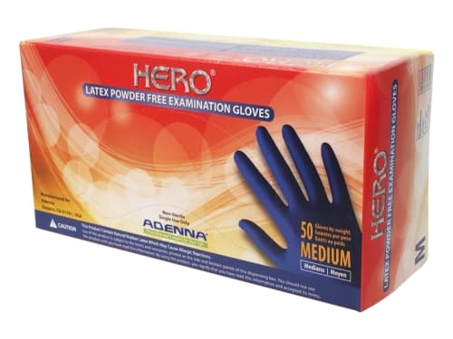 HERO® Examination Gloves Medium (MED) 12 IN Blue 14MIL Latex Powder-Free Extended Cuff 50 Count/Box 10 Box/Case