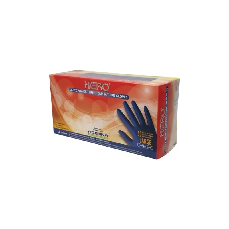 HERO® Examination Gloves Large (LG) Blue 14MIL Latex Powder-Free Extended Cuff 50 Count/Box 10 Box/Case