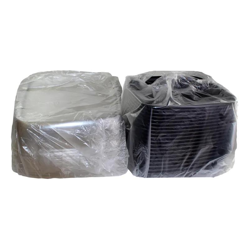 Serving Tray With Dome Lid 16 IN 6 Compartment PET Black Clear Square 20/Case