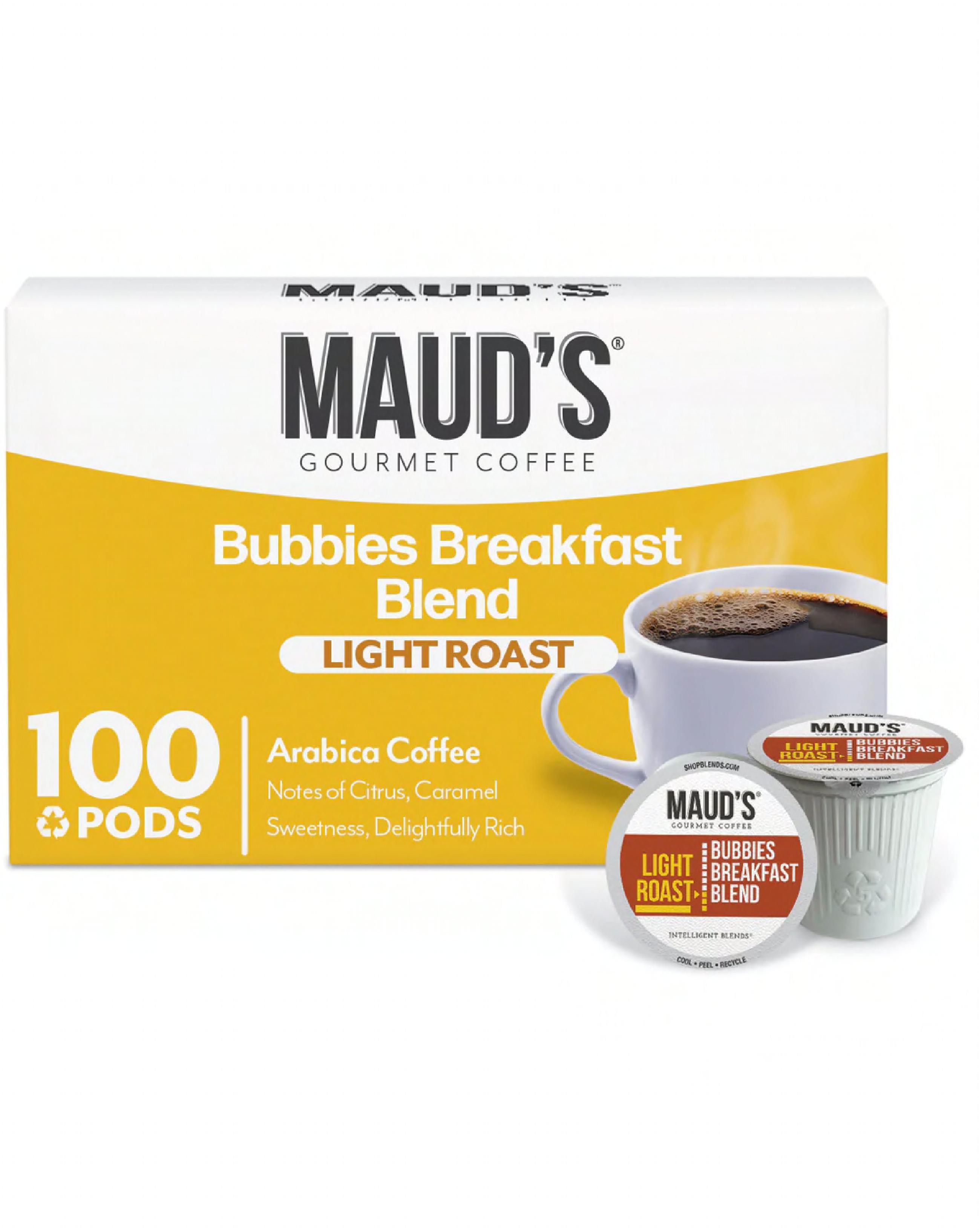 Maud's Coffee & Tea Bubbies Breakfast Blend Coffee Pods 100/Case