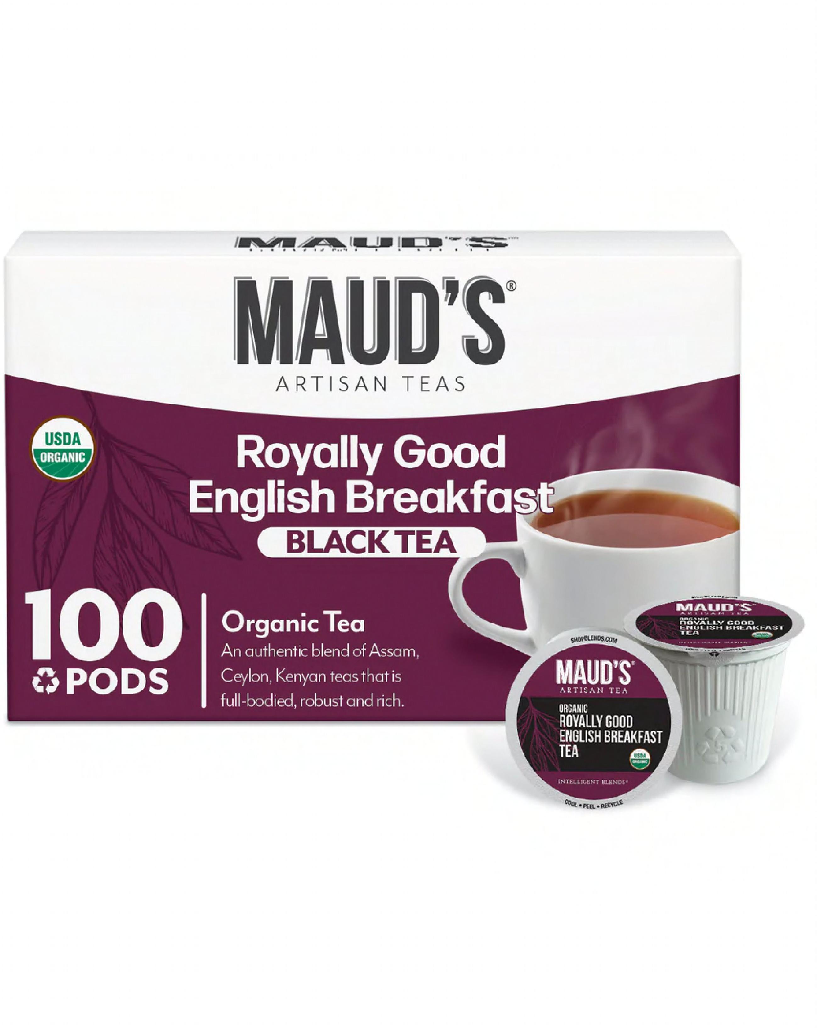 Maud's Coffee & Tea Royally Good English Breakfast Tea Organic Pods 100/Case