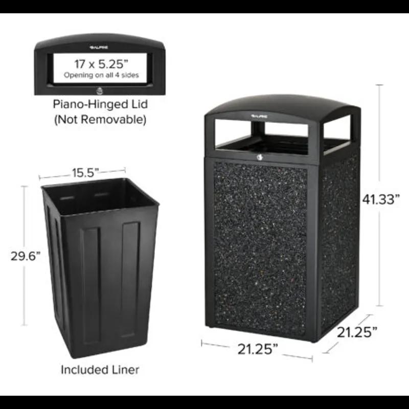 Trash Can 21.06X21.06X41.33 IN 40 GAL Gray Plastic All Weather With Stone Panels Rugged 1/Each