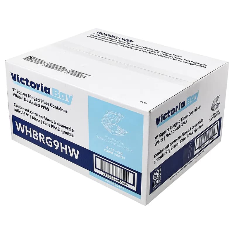 Victoria Bay Take-Out Container Hinged 9X9X3 IN Plant Fiber White Square 200/Case