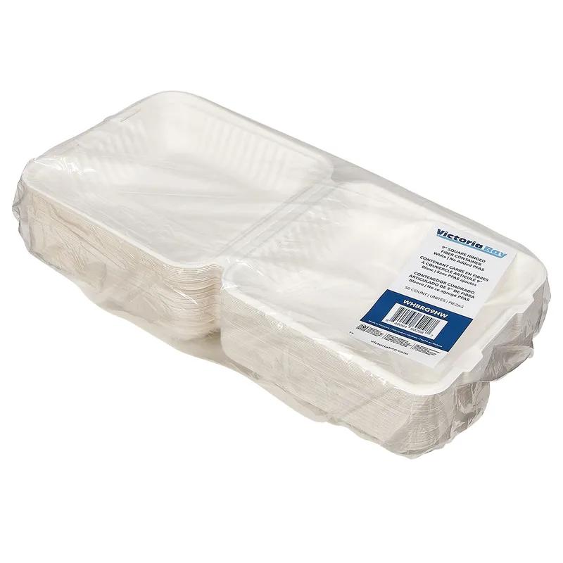 Victoria Bay Take-Out Container Hinged 9X9X3 IN Plant Fiber White Square 200/Case