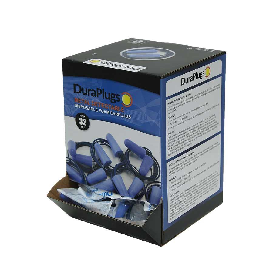 DuraPlugs™ Ear Plugs OS Blue Tapered Polyurethane Foam Metal Detectable Corded 100 Count/Box