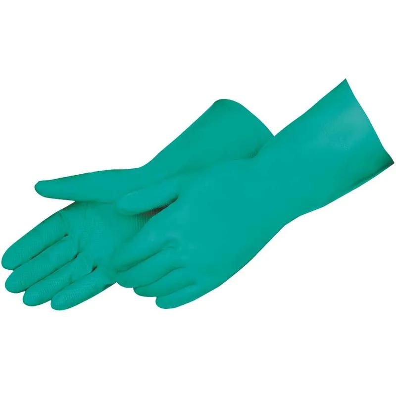 Medium (MED) 13 IN Green 11MIL Nitrile Flock Lined Unsupported Embossed Grip Food Contact Surface Safe 12/Dozen