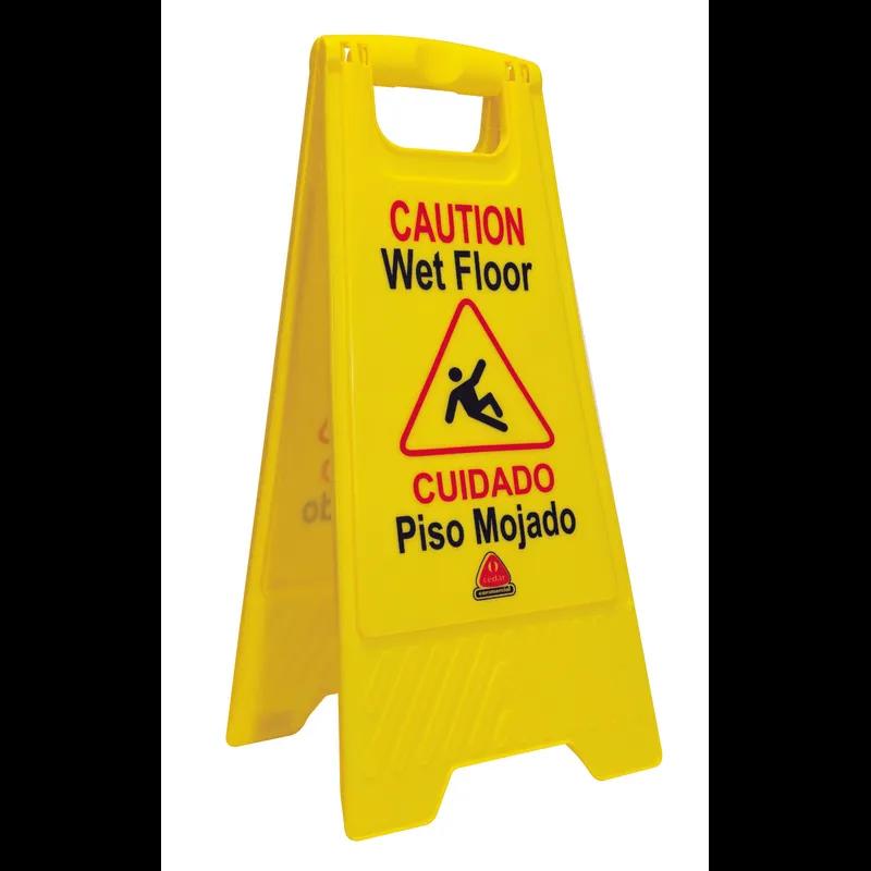 O-Cedar® Wet Floor Sign 26X12X1 IN Yellow Black Multilingual 2-Sided Heavy Duty Fold-Flat Design 1/Each