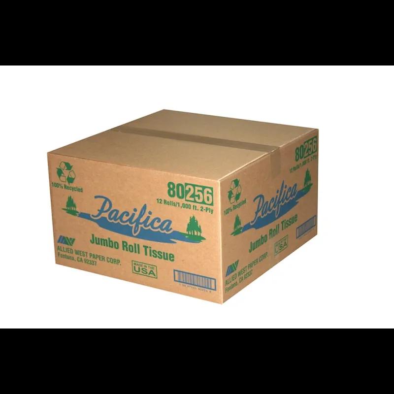 Pacifica 256 Toilet Paper & Tissue Roll 9IN X1000FT 2PLY White Jumbo (JRT) 12 Rolls/Case