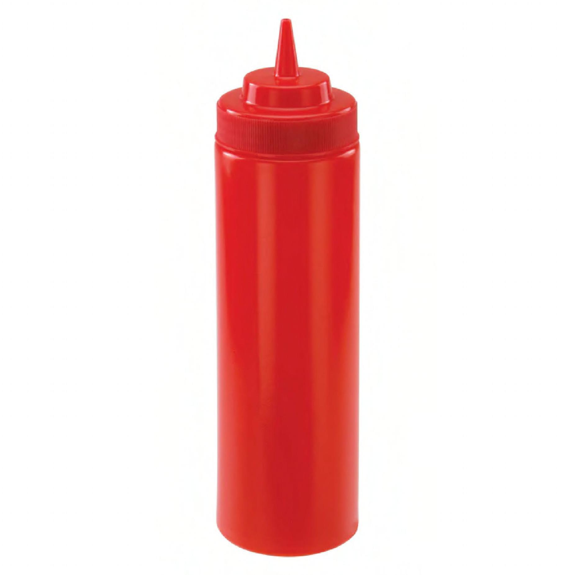 Squeeze Bottle 24 OZ Plastic Red Wide Mouth 8/Pack