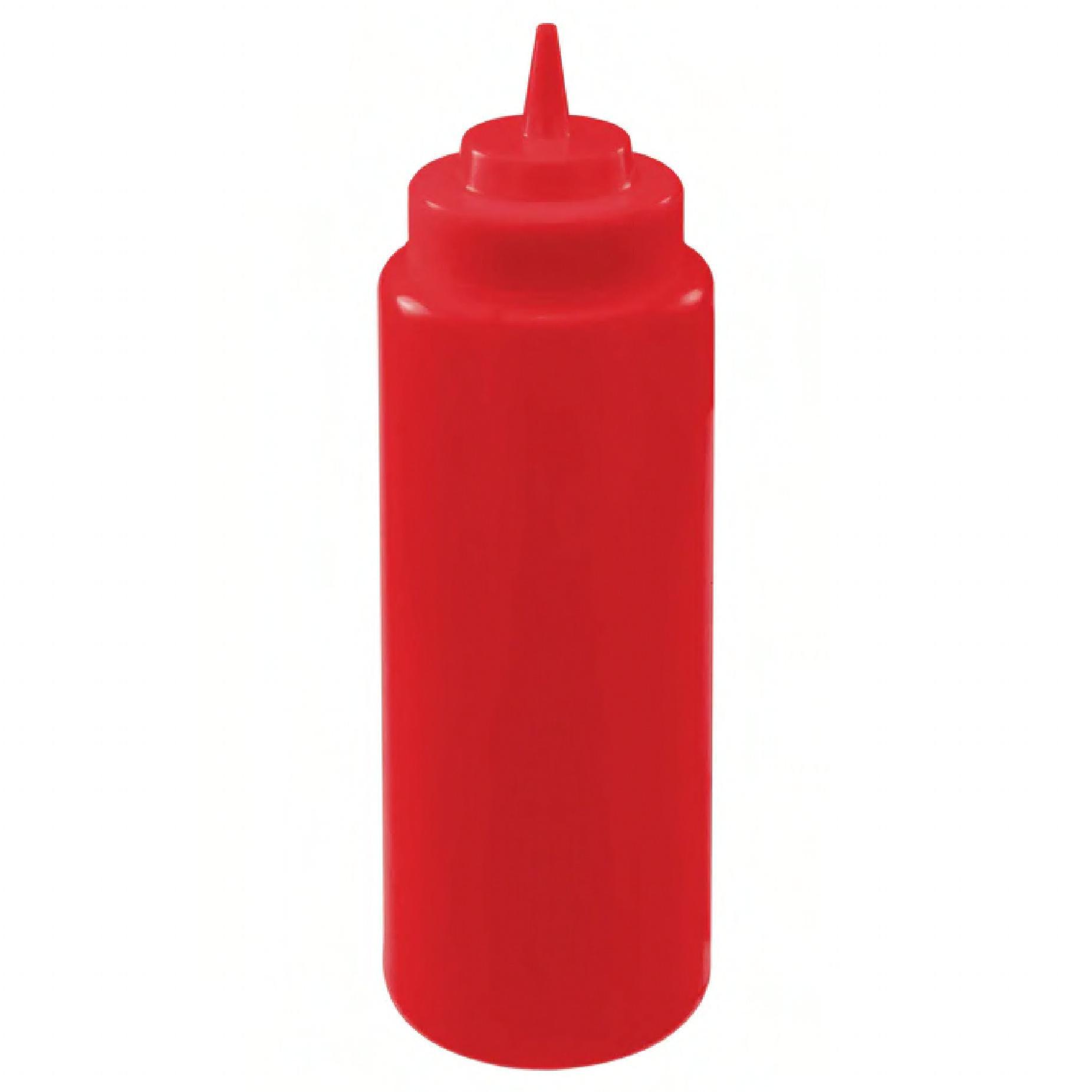 Squeeze Bottle 32 OZ Plastic Red Wide Mouth 6/Pack