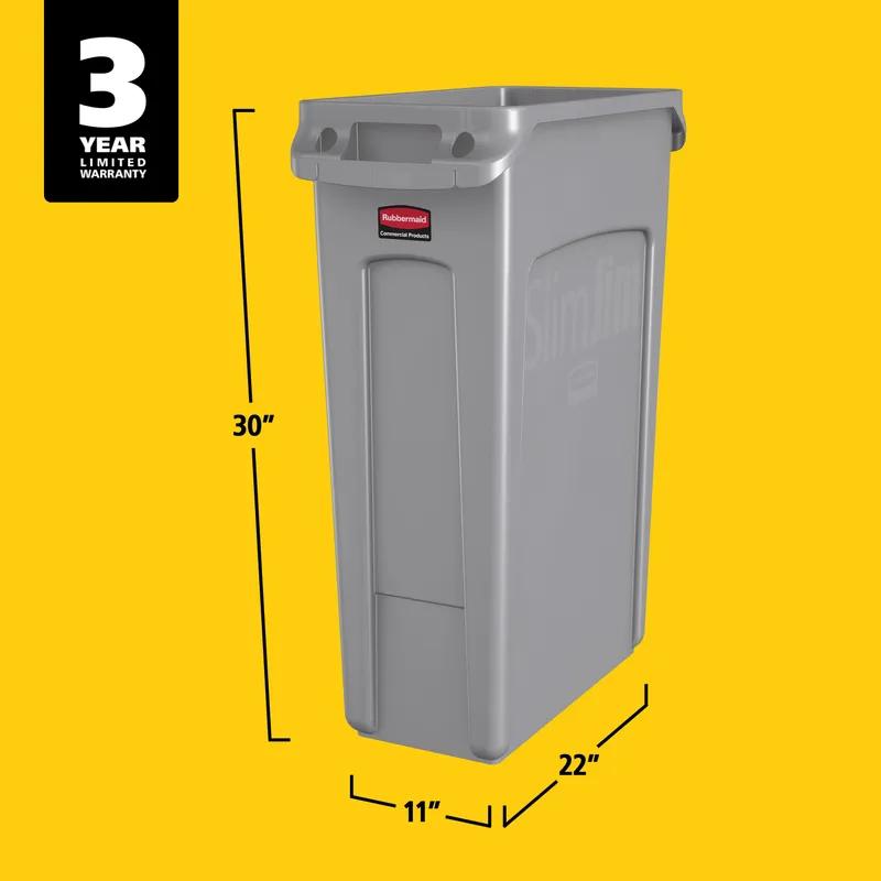 Slim Jim® Trash Can 22X11X30 IN 23 GAL 92 QT Gray Rectangle Resin Venting Channels Slim 1/Each