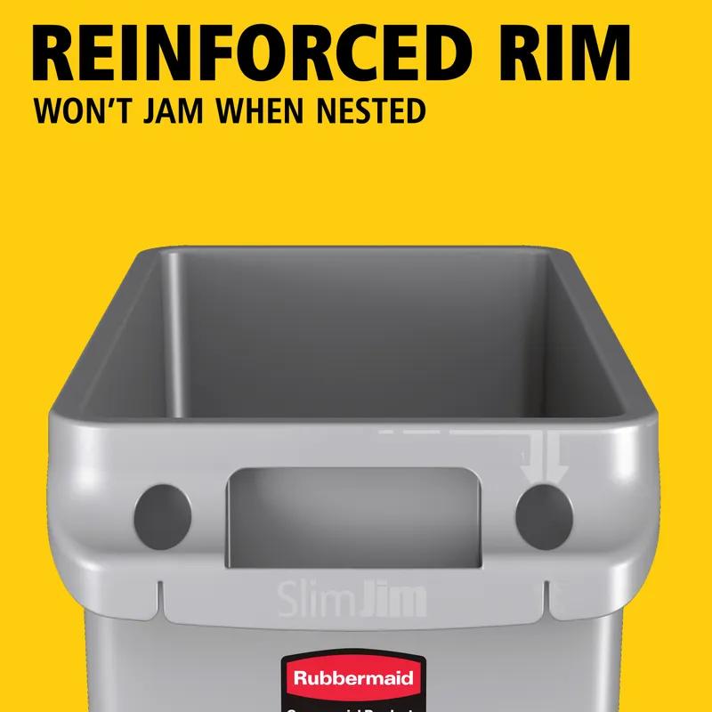 Slim Jim® Trash Can 22X11X30 IN 23 GAL 92 QT Gray Rectangle Resin Venting Channels Slim 1/Each