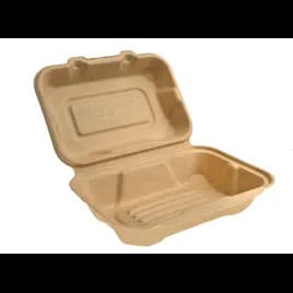 Greenware® Hoagie & Sub Take-Out Container Hinged With Dome Lid 6.5X9.1X3.1 IN Molded Fiber Natural Rectangle 200/Case