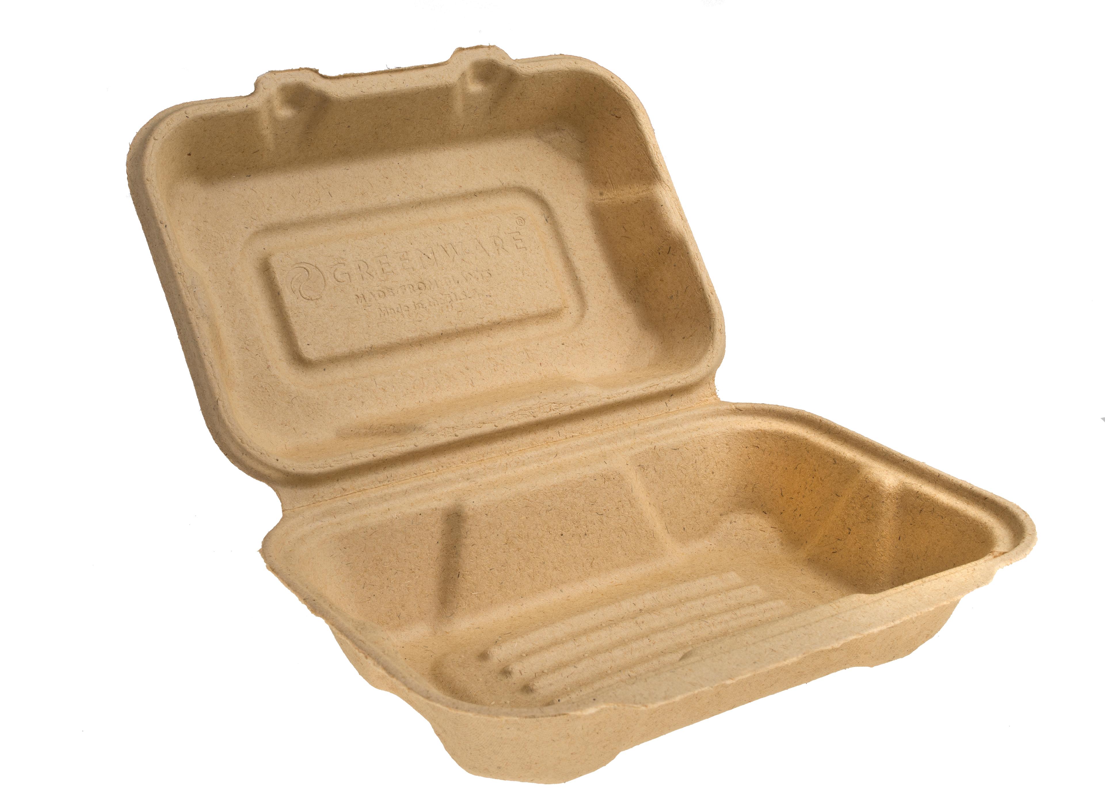 Greenware® Hoagie & Sub Take-Out Container Hinged With Dome Lid 6.5X9.1X3.1 IN Molded Fiber Natural Rectangle 200/Case