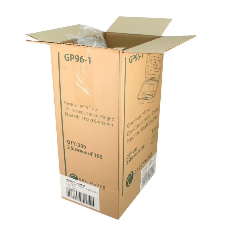 Greenware® Hoagie & Sub Take-Out Container Hinged With Dome Lid 6.5X9.1X3.1 IN Molded Fiber Natural Rectangle 200/Case