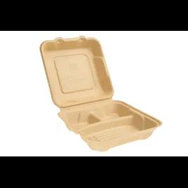 Greenware® Take-Out Container Hinged With Dome Lid 9.3X9.1X3.3 IN 3 Compartment Molded Fiber Natural Square 200/Case