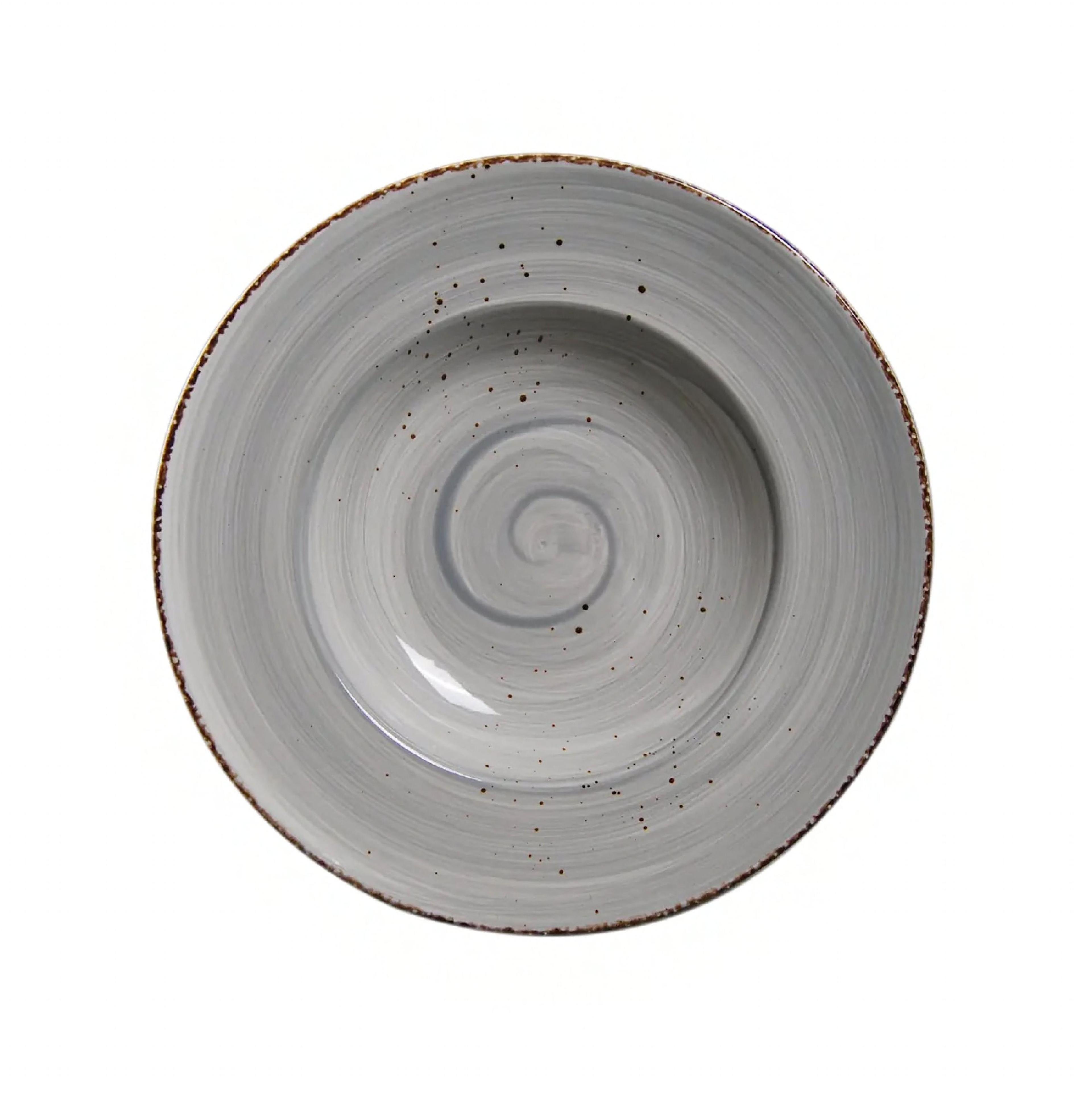 Splash Grigio Pasta Plate Porcelain Round Wide Rim Dishwasher Safe Dual Ovenable 12/Case
