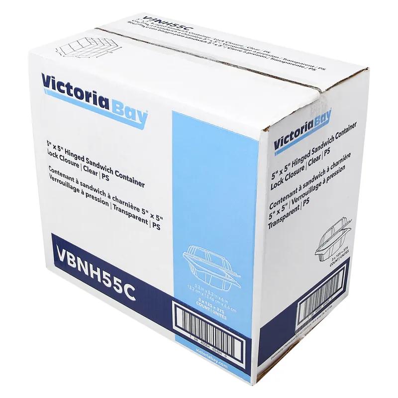 Victoria Bay Sandwich Take-Out Container Hinged 5X5 IN PS Clear Square Lock 125 Count/Pack 3 Packs/Case 375 Count/Case