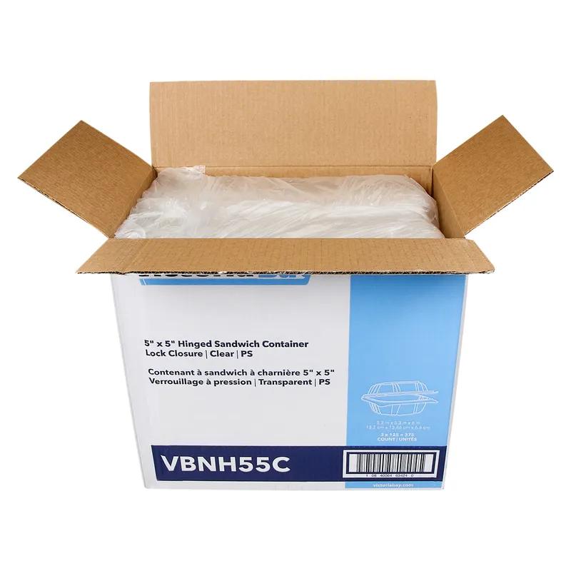 Victoria Bay Sandwich Take-Out Container Hinged 5X5 IN PS Clear Square Lock 125 Count/Pack 3 Packs/Case 375 Count/Case