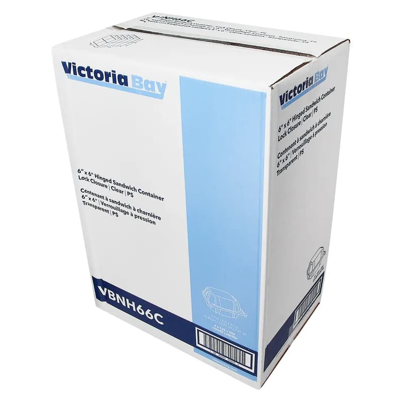 Victoria Bay Sandwich Take-Out Container Hinged 6X6 IN PS Clear Square Lock 125 Count/Pack 4 Packs/Case 500 Count/Case
