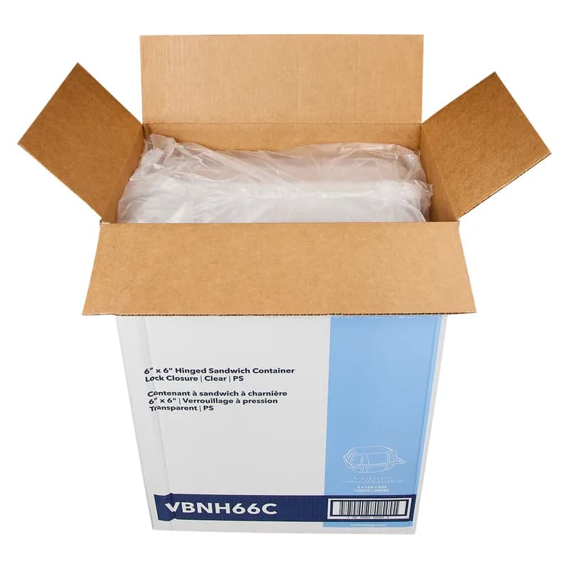 Victoria Bay Sandwich Take-Out Container Hinged 6X6 IN PS Clear Square Lock 125 Count/Pack 4 Packs/Case 500 Count/Case