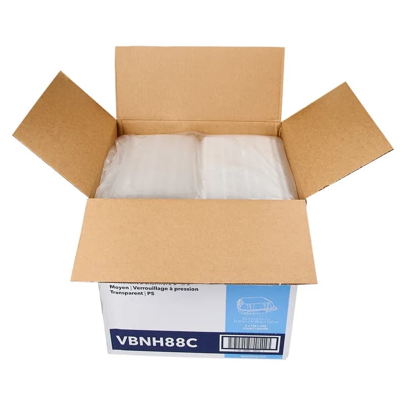 Victoria Bay Take-Out Container Hinged Medium (MED) 8X8X3 IN PS Clear Square Lock 100 Count/Pack 2 Packs/Case