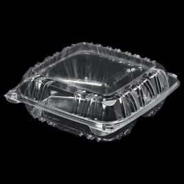 Victoria Bay Take-Out Container Hinged Medium (MED) 8X8 IN 3 Compartment PS Clear Square Lock 100 Count/Pack 2 Packs/Case 200 Count/Case
