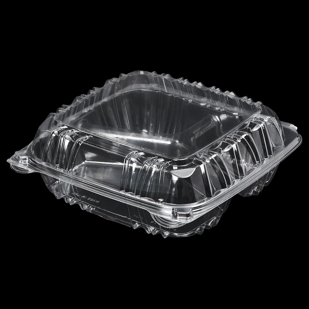 Victoria Bay Take-Out Container Hinged Medium (MED) 8X8 IN 3 Compartment PS Clear Square Lock 100 Count/Pack 2 Packs/Case 200 Count/Case
