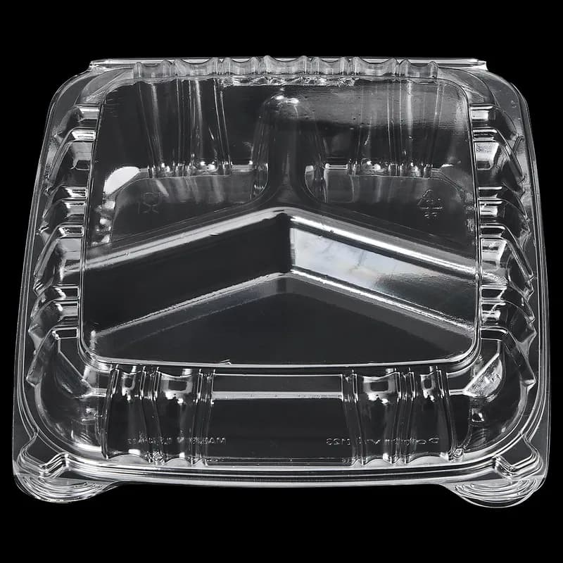 Victoria Bay Take-Out Container Hinged Medium (MED) 8X8 IN 3 Compartment PS Clear Square Lock 100 Count/Pack 2 Packs/Case 200 Count/Case